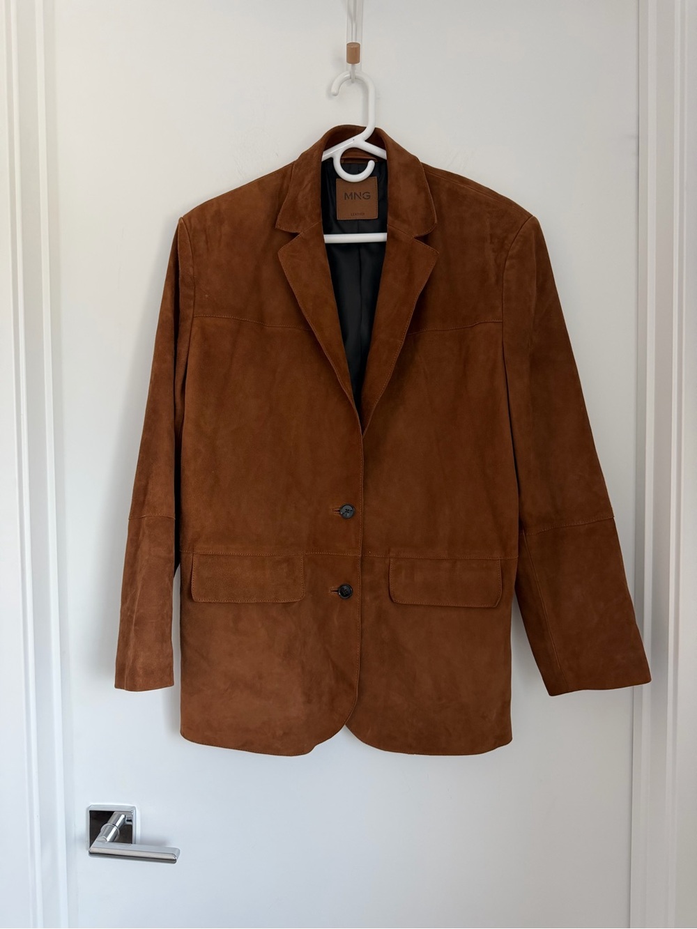Mango Medium Relaxed Fit Suede Blazer in Vintage Brown - Picture 9 of 16
